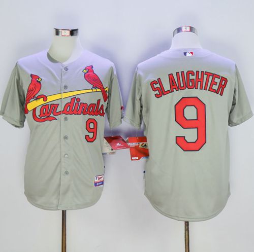 Cardinals #9 Enos Slaughter Grey Cool Base Stitched MLB Jersey - Click Image to Close